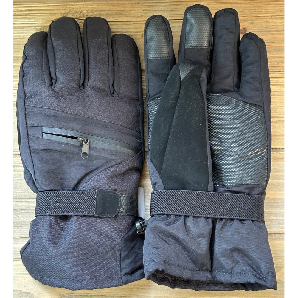 3M Thinsulate Winter Gloves Waterproof Zipper Pocket Mens Black Excellent